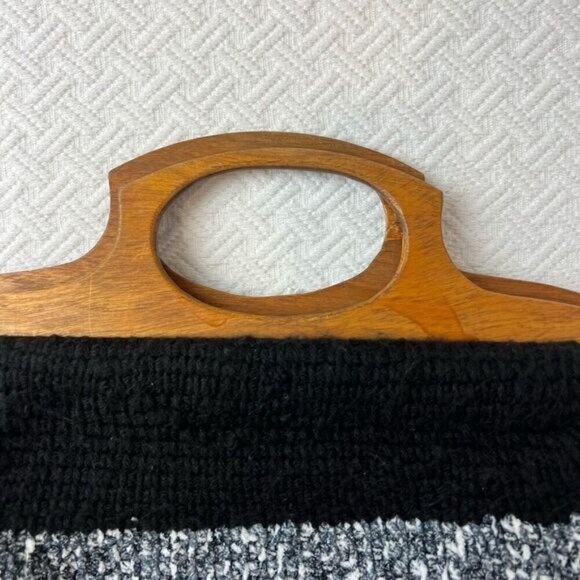 Vintage Handmade Woven Minimalist MCM Boho Clutch Bag Purse Wood Handle Retro - Picture 10 of 11